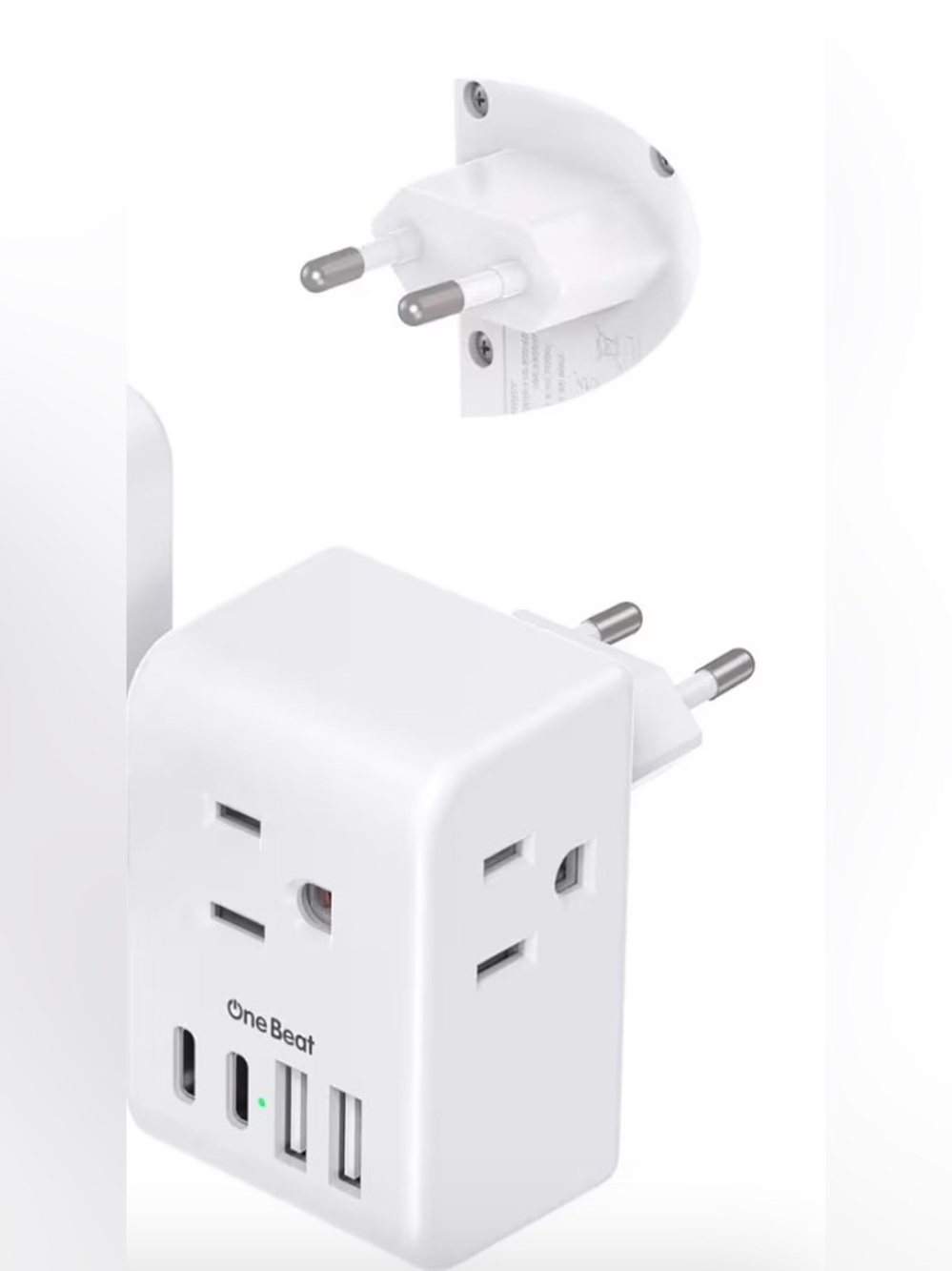 OneBeat Type C 3-Outlet USB Wall Charger Adapter in White